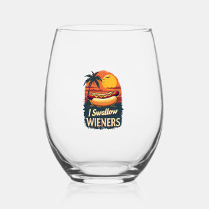 I Swallow Saucy Wieners Funny Adult Joke Hot Dogs  Stemless Wine Glass