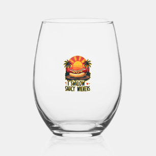 I Swallow Saucy Wieners Funny Adult Joke Hot Dogs Stemless Wine Glass