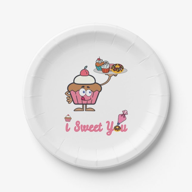I Sweet You with a Cupcake Paper Plate (Front)