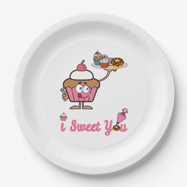 I Sweet You with a Cupcake Paper Plate (Front)