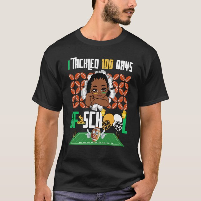 I Tackled 100 Days 100th Day Of School Boys Footba T-Shirt (Front)