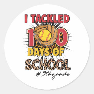 I Tackled 100 Days Of 9th Grade Softbyll Leopard K Classic Round Sticker