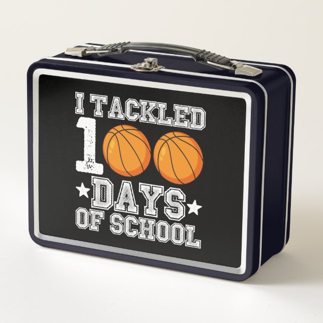 I Tackled 100 Days of School Basketball Metal Lunch Box (Front)