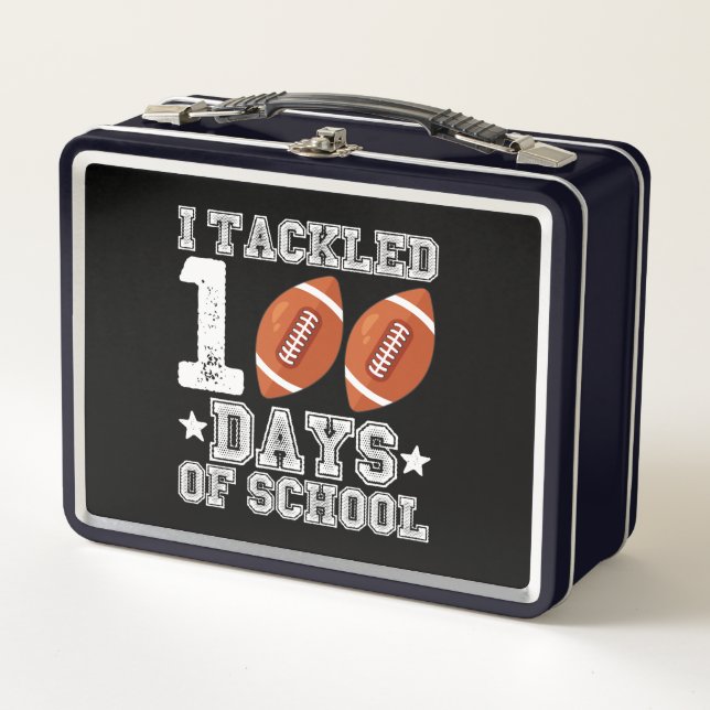I Tackled 100 Days of School Football Metal Lunch Box (Front)