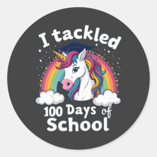 I Tackled 100 Days of School Unicorn Design Classic Round Sticker