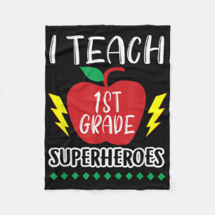 I Teach 1st Grade Superheroes Back To School Teach Fleece Blanket