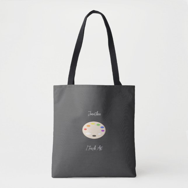 I Teach Art Personalised Paint Palette Black Tote Bag (Front)