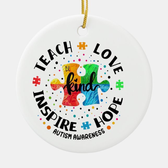 I Teach Awesome Kids Autism Awareness Sped Teacher Ceramic Ornament (Front)