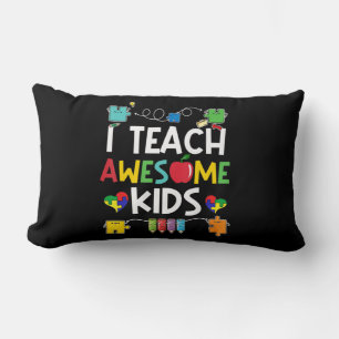 I Teach Awesome Kids shirt Autism Awareness puzzle Lumbar Cushion
