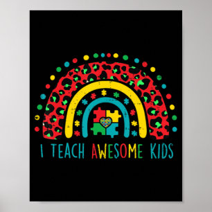 I Teach Awesome kids shirt Autism Awareness Puzzle Poster