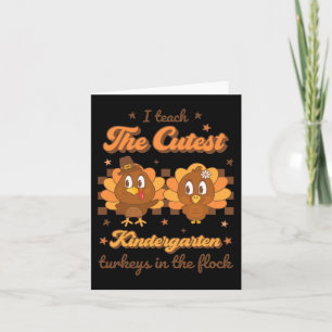 I Teach Cutest Kindergarten Turkeys In Flock Retro Card