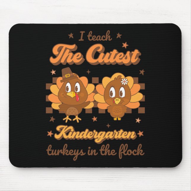 I Teach Cutest Kindergarten Turkeys In Flock Retro Mouse Pad (Front)