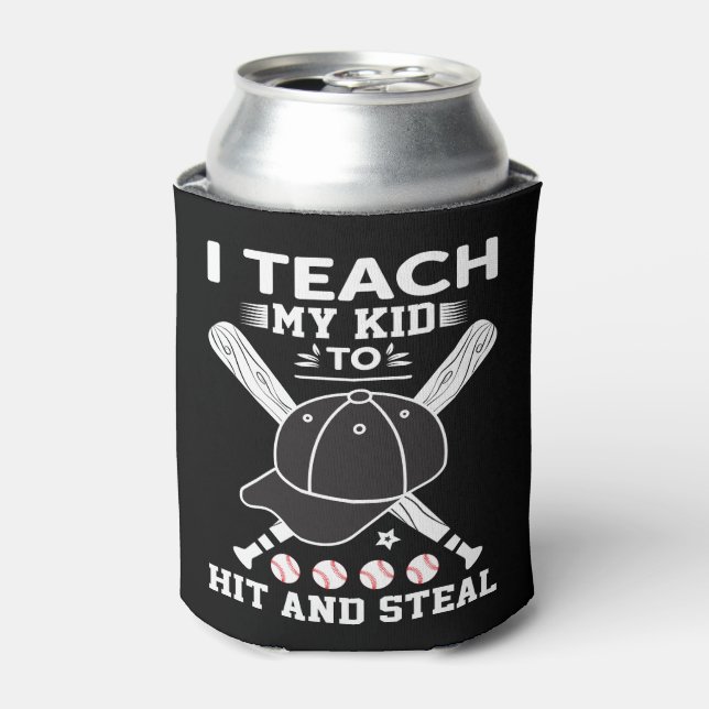 I Teach Kids to Hit and Steal - Baseball Coach Gif Can Cooler (Can Front)