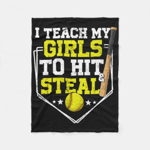 I Teach My Girl To Hit And Steal Softll Mom Dad Pa Fleece Blanket