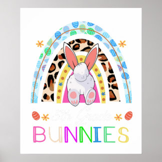 i teach the cutest 5th grade bunnies rainbow, ret poster
