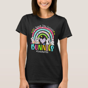 I Teach The Cutest Bunnies Teacher Life Bunny Rain T-Shirt