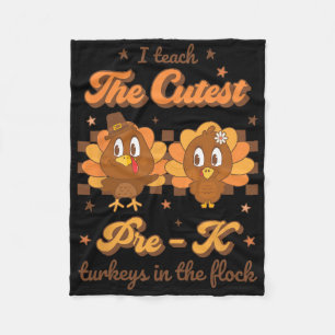 I Teach The Cutest Pre - K Turkeys In Flock Retro Fleece Blanket