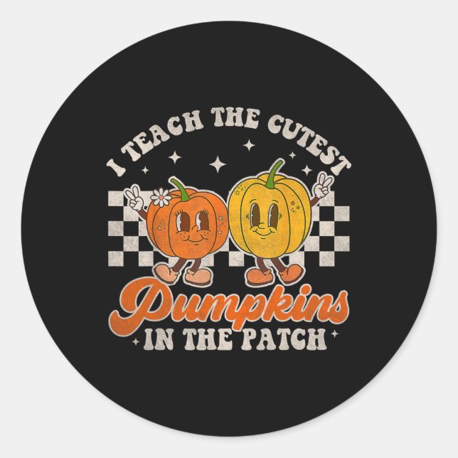 I Teach The Cutest Pumpkins In The Patch Retro Tea Classic Round Sticker (Front)