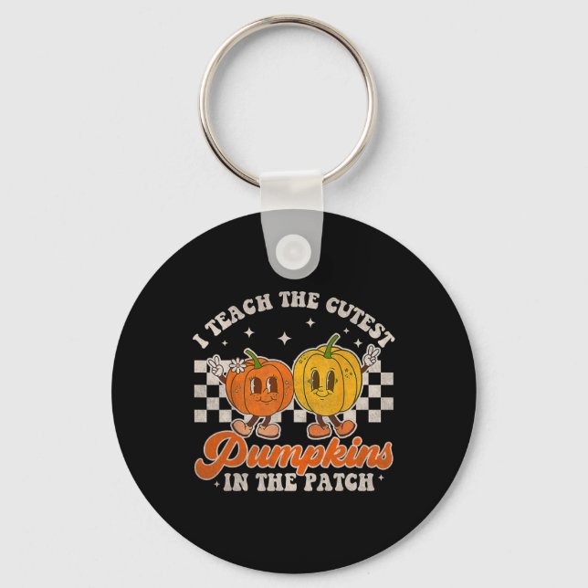 I Teach The Cutest Pumpkins In The Patch Retro Tea Key Ring (Front)