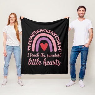 I Teach The Sweetest Hearts Rainbow Teacher  Fleece Blanket
