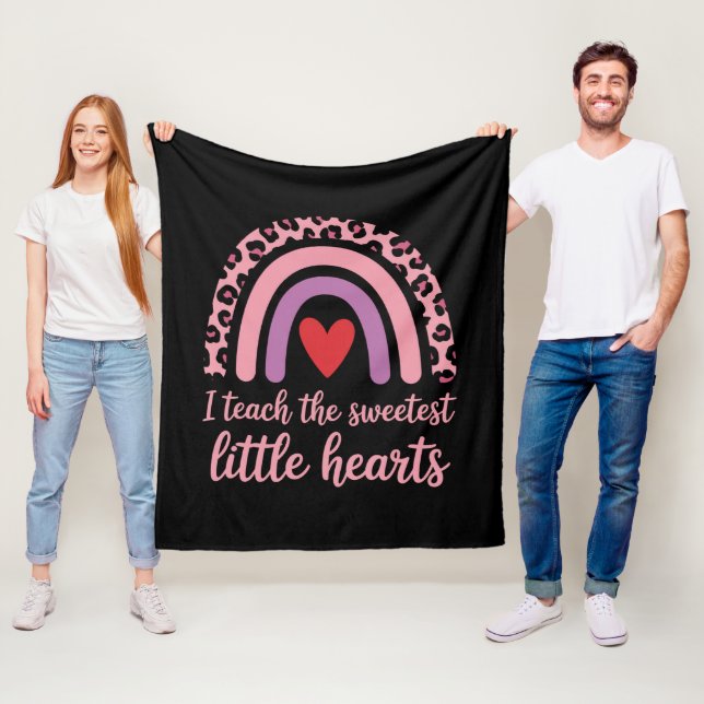 I Teach The Sweetest Hearts Rainbow Teacher  Fleece Blanket (In Situ)