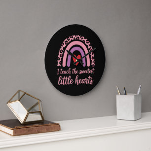 I Teach The Sweetest Hearts Rainbow Teacher  Large Clock
