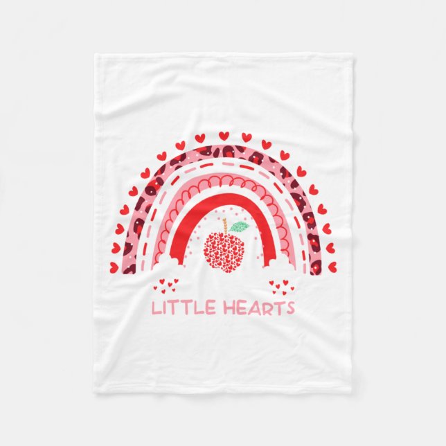 I Teach The Sweetest Hearts Rainbow Teacher Valent Fleece Blanket (Front)