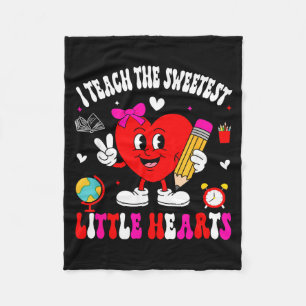 I Teach The Sweetest Little Heart Teacher Valentin Fleece Blanket