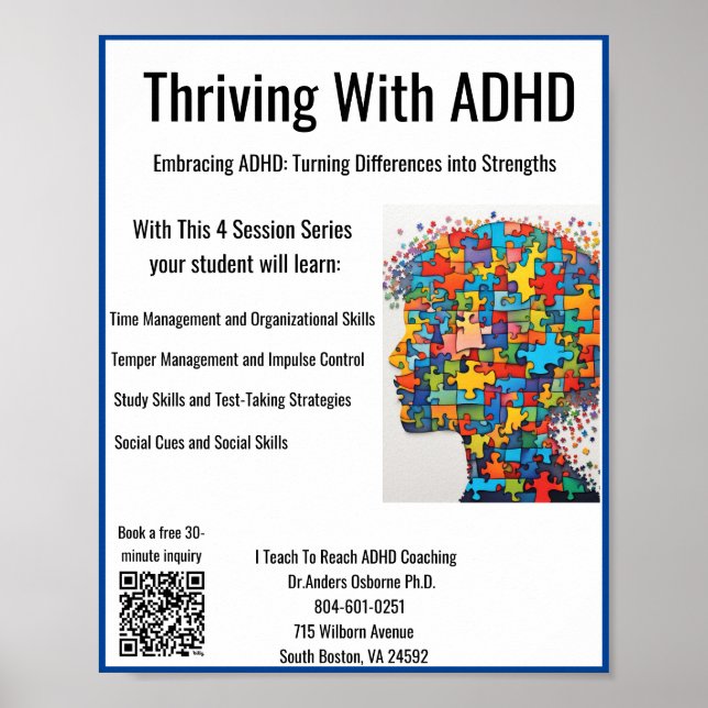 I Teach To Reach ADHD Coaching*Thriving With ADHD Poster (Front)