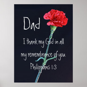 I thank my God bible verse for Dad red carnation Poster