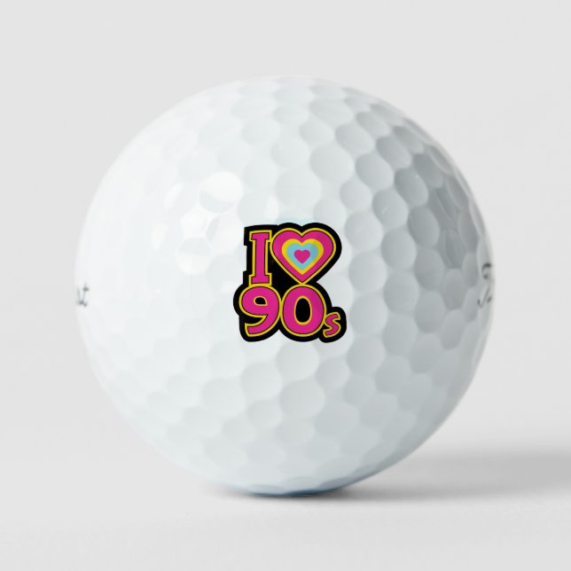 'I ♥ the 90s' Nostalgic Retro Pink Black Yellow  Golf Balls (Front)