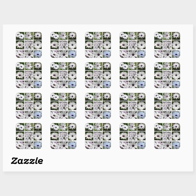 I Think Of You Every Daisy Pun Floral Collage Square Sticker (Sheet)