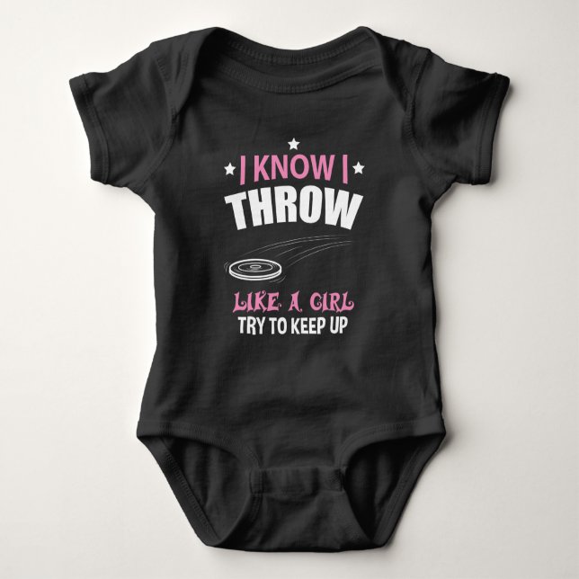 I Throw Like A Girl Try To Keep Up Disc Golf Baby Bodysuit (Front)