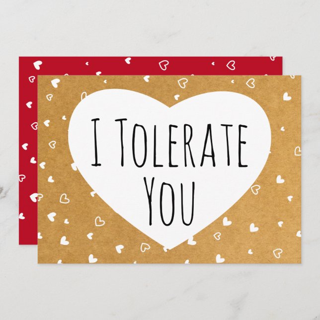 I Tolerate You Funny Sarcastic Vday Holiday Card (Front/Back)