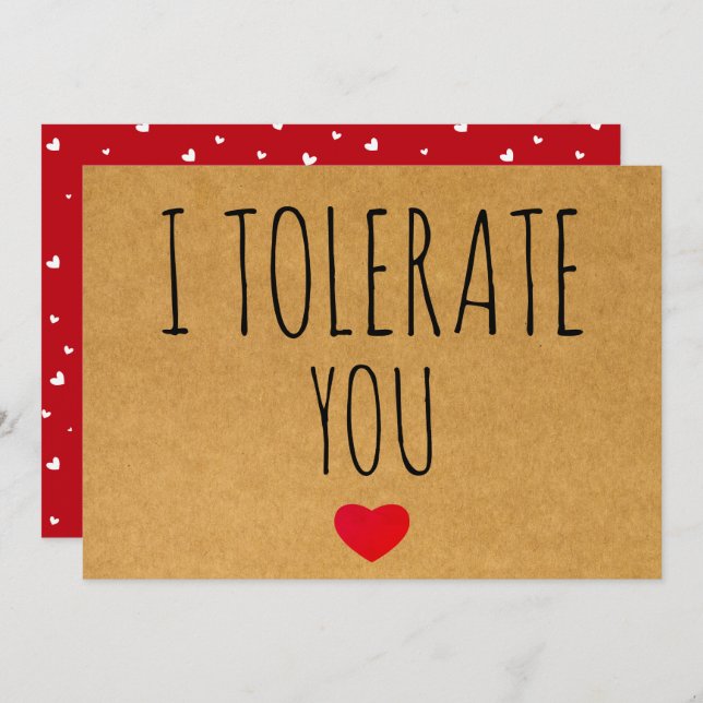 I Tolerate You Sarcastic Vday Valentine's day Holiday Card (Front/Back)