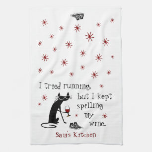 I Tried Running Funny Wine Quote Kitchen Towel