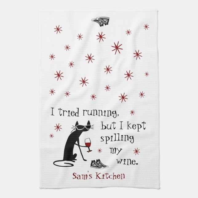 I Tried Running Funny Wine Quote Kitchen Towel (Vertical)