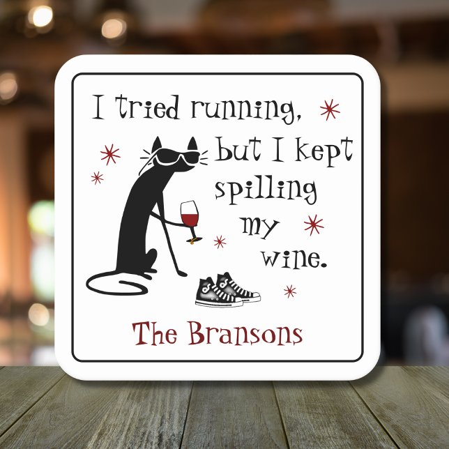 I Tried Running Funny Wine Quote Square Paper Coaster (Creator Uploaded)