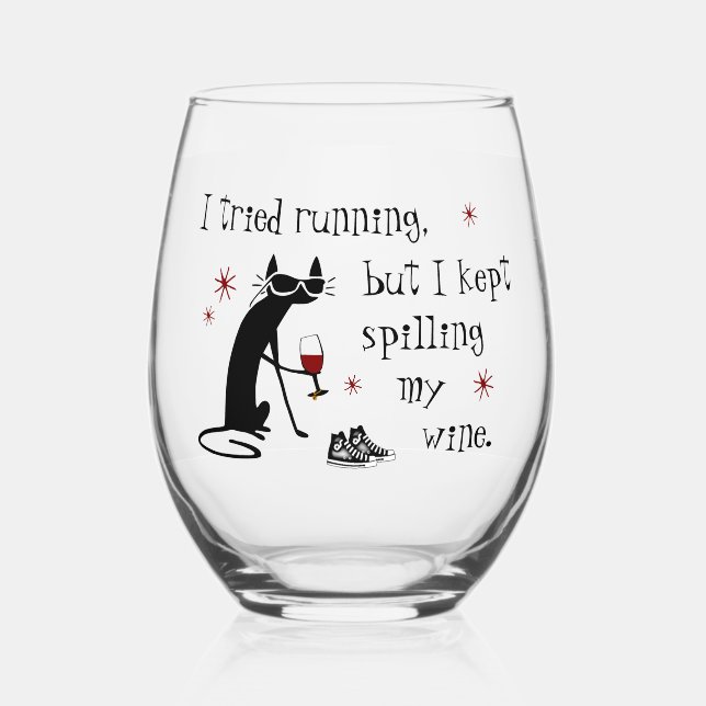 I Tried Running Funny Wine Quote Stemless Wine Glass (Front)