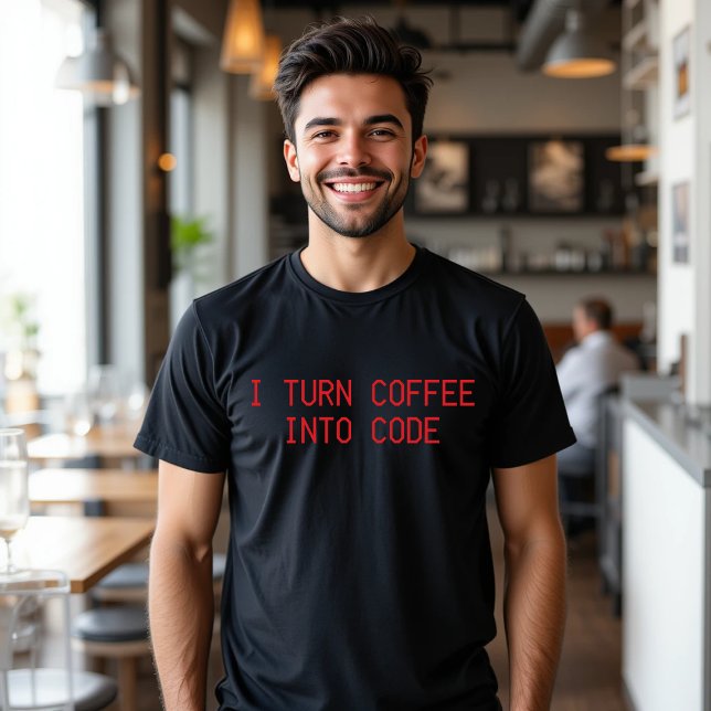 I Turn Coffee Into Code Programmer Funny Food T-Shirt (Creator Uploaded)