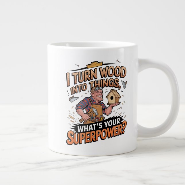 I Turn Wood Into Things – Unique Woodworker Gift Large Coffee Mug (Right)