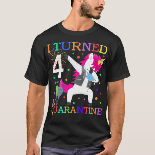 I Turned 4 In Quarantine Dabbing Unicorn Mask 4th T-Shirt