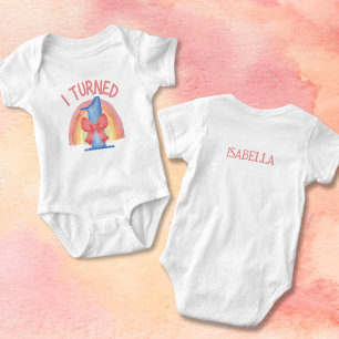 I Turned One Cute Watercolor Rainbow and Bow Baby Bodysuit