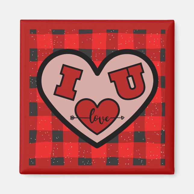 I ♥ U I Love You Buffalo Plaid Magnet (Front)