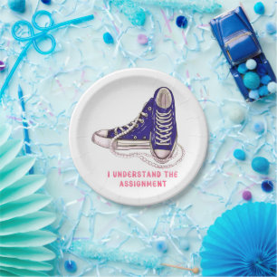 I Understand the Assignment Blue Sneakers Art Paper Plate
