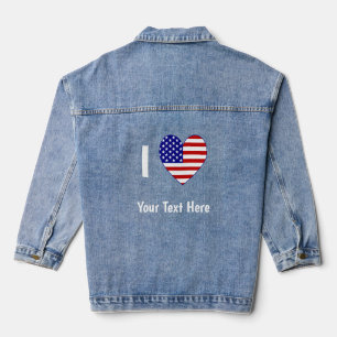 I (USA Flag Heart) Your White Text Denim Jacket