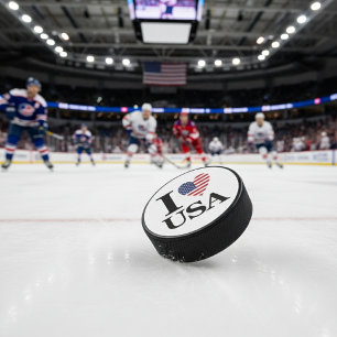 "I ❤️ USA"  HOCKEY PUCK
