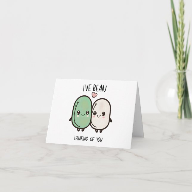 “I’ve Bean Thinking Of You” Kawaii Beans Card (Front)