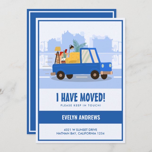 I’ve Moved Blue Car On The Road Moving Announcement (Front/Back)