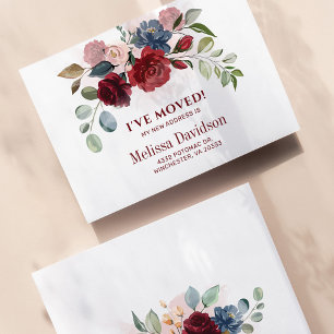 I’ve Moved Burgundy Floral Botanical Announcement